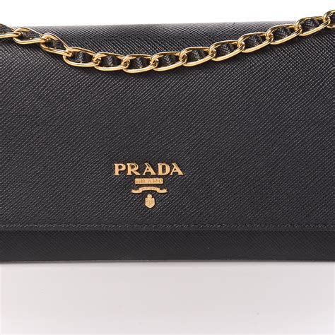 prada saffiano metal oro wallet with chain black|prada saffiano wallet price.